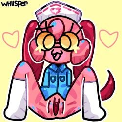 1girls animal_hospital blue_clothing dog_ears dog_girl dog_tail legs_apart long_socks looking_at_viewer nurse nurse_cap nurse_clothing nurse_hat nurse_uniform presenting_pussy puppy pussy roblox roblox_game simple_background simple_shading sitting smiling smiling_at_viewer socks vaginal white_socks yellow_sclera