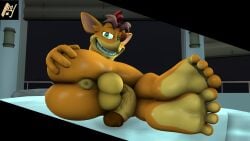 1boy 2026 3d 4_fingers 4_toes aldenyates anthro anus ass balls bandicoot barefoot big_ass brown_eyebrows crash_(series) crash_bandicoot crash_bandicoot_4:_it's_about_time flaccid foot_fetish furry furry_only gay green_eyes kabalmystic_(style) male male_only marsupial orange_fur penis puffy_anus red_hair snout solo tan_fur two-tone_fur veiny_penis video_games yaoi
