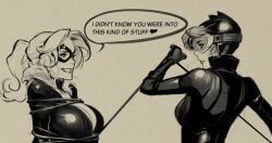 2girls batman_(series) big_breasts black_cat_(marvel) bondage breasts catwoman cleavage crossover dc dc_comics felicia_hardy female female_only femdom femsub lesbian lezdom marvel marvel_comics selina_kyle spider-man_(series) tagme_(artist) tied_up