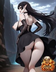 ai_art ai_assisted ai_generated black_hair coug cougvaldia dark_elf goth grey_skin stable_diffusion