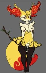 animal_genitalia animal_penis anthro ball_tuft balls biped braixen colored digital_media_(artwork) femboy full-length_portrait fully_sheathed generation_6_pokemon genitals grey_background half-closed_eyes hands_behind_back hornymarco long_inner_ear_fluff looking_at_viewer male male_anthro monotone_background narrowed_eyes nintendo nipples nude_anthro nude_male penis pokemon pokemon_(species) portrait sheath simple_background smile smiling_at_viewer solo standing tuft wide_hips
