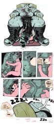2022 absurd_res anthro arm_hair balls barazoku bear belly_hair big_balls big_penis body_hair boots boots_only chest_hair clothing comic cuff_(restraint) dialogue dramamine duo elephant elephantid english_text extreme_size_difference footwear footwear_only genitals happy hi_res huge_balls huge_penis hugging_penis hyper hyper_balls hyper_genitalia hyper_penis macro male male/male mammal mature_anthro mature_male mostly_nude nipples penis penis_kissing proboscidean proboscis_(anatomy) pubes restraints shackles shaved_head shoes size_difference sleeping speech_bubble text trunk_(anatomy) tusks vein veiny_penis xythan_(character)