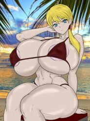 bikini blonde cecil_(project_moon) chesed95850218 huge_ass huge_breasts library_of_ruina project_moon tagme thick_thighs