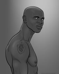 african_male bara dark-skinned_male greenzbamboo male/male male_only self_upload shaved_head tattoo warrior