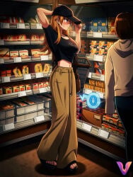 1girls 2025 ai_assisted ai_colored bag bent_back blush breasts collarbone commentary commentary_request crop_top crying dropped_object female female_orgasm full_body greyscale groceries grocery_store hat highres holding implied_vibrator indoors jewelry kakuremino7928 large_breasts long_hair navel necklace open_toe_shoes orgasm original pants platform_footwear platform_heels public public_humiliation public_indecency pussy_juice_stain remote_control_vibrator sandals sex_toy shirt shopping shopping_basket short_sleeves shoulder_bag solo spoken_blush spoken_squiggle spread_legs squiggle standing supermarket sweatpants toes trembling variant_set vibrator