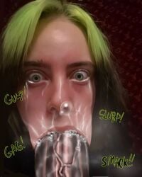 1boy 1female 1girls 1male big_mouth billie_eilish black_hair blowjob celebrity fellatio green_hair interracial jombleywombley looking_at_viewer oral oral_sex real_person saliva saliva_on_penis sucking sucking_penis tagme two-tone_hair veiny_penis