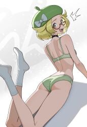 1girls bianca_(pokemon) blonde_hair bra choker female female_only glasses green_bra green_eyes green_panties green_underwear hat legwear looking_at_viewer otokakoto panties petite pokemon pokemon_bw short_hair small_ass small_breasts socks thighs underwear white_legwear white_socks