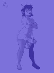 1boy arms_crossed balls ballsack big_penis blue_background crossgender de88a8le_smuts erect_penis erection eyewear eyewear_on_head genderswap_(ftm) glasses glasses_on_head glistening glistening_body glistening_skin grin grinning grinning_at_viewer hair homestuck homestuck_troll horns huge_cock huge_penis lipstick looking_at_viewer male male_only monochrome ms_paint_adventures penis pointy_ears precum precum_drip precum_on_penis precum_string retracted_foreskin short_hair smug smug_expression smug_face smug_grin smug_smile solo solo_male teeth teeth_showing terezi_pyrope thick_thighs thigh_highs thighhighs thighs