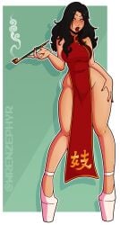 asami_sato ass avatar_the_last_airbender big_breasts bimbo bimbofication black_hair blush border breasts clothing dress female female_only femsub green_background hi_res high_heels hypnotic_smoking large_ass large_breasts legend_of_korra lipstick long_hair long_legs makeup nail_polish nickelodeon opium platform_heels red_lipstick signature simple_background smoke smoking smooth_skin solo standing the_legend_of_korra thick_lips thick_thighs western wide_hips wrenzephyr2 yellow_eyes