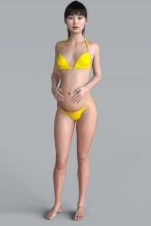 1girls 3d 3d_model asian asian_female bangs barefoot belly belly_button big_belly bikini bikini_bottom bikini_top black_hair breasts brown_eyes canon_pregnancy cleavage death_stranding death_stranding_2:_on_the_beach female female_only hand_on_belly human human_only innie_belly_button kojima_productions light-skinned_female light_skin looking_at_viewer navel ponytail pregnant pregnant_belly pregnant_female rainy_(death_stranding) skimpy solo solo_female standing swimsuit tagme_(artist)