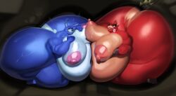 2boys 2d 2d_(artwork) animatronic anthro belly big_ass big_belly big_moobs big_nipples blue_body bonnie_(fnaf) breasts bunny chubby_male clapping_cheeks dumptruck_ass five_nights_at_freddy's fox foxy_(fnaf) furry huge_ass huge_belly huge_moobs hyper hyper_ass justmegabenewell massive_ass moobs nipples overweight_male red_body robot sweaty_body video_game_character