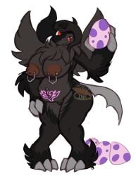 alpha_channel anthro areola big_belly big_breasts black_body black_fur breasts brown_areola brown_nipples claws curvy_figure egg fangs female female_anthro fur genitals hi_res mega_absol mega_evolution naughtygryph nintendo nipple_piercing nipples piercing pokemon pokemon_(species) pokemon_egg solo surprised teeth thick_thighs toe_claws voluptuous voluptuous_anthro vulva wide_hips womb_tattoo