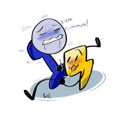 battle_for_dream_island bfdi blush cat_mouth cum cum_in_mouth cumming cute_face drooling fanny_(bfdi) hermaphrodite intersex licking lightning_(bfdi) object_shows owo penis pussy pussy_juice