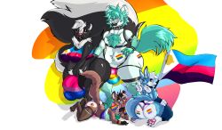 akira_(coffehybrid) anal anal_fingering anthro aron_(lalonchera22) big_breasts big_bulge big_butt bodypaint breasts bulge butt canid canine clothing domestic_ferret fennec_fox fingering fox group harness hi_res huge_bulge huge_butt hyper jockstrap lalonchera22 lgbt_pride lgbt_pride_month male mammal mephitid mustelid musteline neon_(coffehybrid) noodle_(lalochera22) nryn panties pride_color_clothing pride_color_flag pride_colors skunk thick_thighs thong true_fox true_musteline underwear weasel wide_hips