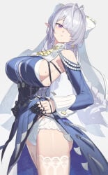 1girls big_breasts breasts female hoyoverse large_breasts long_hair mature_female mihoyo panties pantyshot pantyshot_(standing) purple_eyes reulem thighhighs underwear upskirt velina_(zenless_zone_zero) velina_airgid white_hair white_panties white_thighhighs white_underwear zenless_zone_zero