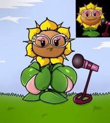 big_breasts cute cute_face glasses green_body plant_girl plants_vs._zombies_2_(chinese_version) plants_vs_zombies sunflower_(pvz) sunflower_singer_(pvz)