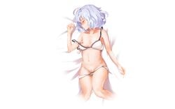 bed blush bra breasts faicha innie_pussy konno_junko navel nipples nude panties photoshop pussy short_hair uncensored underwear white white_hair zombie_land_saga