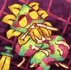 2_penises animal_genitalia animal_penis autofellatio big_penis black_background blush blush_lines bodily_fluids colored_line_art cum cum_on_penis cum_on_self darkner deltarune elemental_creature feral flora_fauna floradinn genital_fluids genitals green_body hemipenes hi_res looking_up male masturbation melee_weapon multi_genitalia multi_penis multicolored_body oral oral_masturbation orgasm orgasm_face penile penile_masturbation penis pink_background pink_body plant reptile scalie scaliescum simple_background smile snake solo sword tapering_penis undertale_(series) weapon yellow_eyes yellow_penis yellow_petals yellow_sword