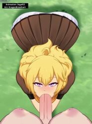 1boy absurdres ahoge all_fours animated artist_name ass blonde_hair blush dragonbreath edit fellatio female from_above futanari grey_background highres huge_ass long_hair looking_at_viewer oral penis pov puffy_sleeves purple_eyes rwby scarf segal03 short_sleeves skirt straight tagme uncensored video yang_xiao_long