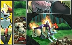 16:10 absurd_res anal anal_penetration blitz_(gyro) blue_eyes braixen clothing collar comic countershading disposal erection fan_character feces feral feral_pred feral_prey fire generation_2_pokemon generation_6_pokemon genitals hat headgear headwear hi_res kerchief lokiloweruwu male male_pred male_prey markings mottled mottled_body nintendo paws penetration penile penile_penetration penis penis_in_ass pokemon pokemon_(species) purple_body quadruped quilava red_markings reformation same_size_vore scat scat_disposal serv_arman tan_body vore widescreen