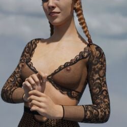 1girls 3d breasts dead_by_daylight female female_only lingerie lucosmico meg_thomas nipples red_hair solo