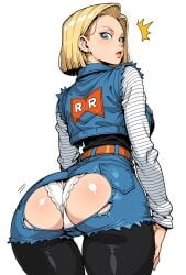 ai_generated ai_generated_sluts android_18 big_ass crotch dragon_ball_z exposed_ass exposed_panties female leggings ripped_clothing ripped_leggings ripped_shorts small_waist surprised surprised_expression