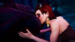 3d 3d_(artwork) 4k analingus anasulewds ass_grab ass_up blender condom dark-skinned_male eyelashes eyshadow femshep filled_condom fishnet_clothing fishnet_topwear fishnets hi_res hoop_earrings large_penis looking_at_viewer makeup makeup_running mascara masculine_male mass_effect mass_effect_(series) mass_effect_3 neon_lights pale-skinned_female red_hair rimjob rimming smeared_makeup used_condom