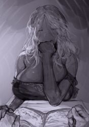 1girls artist_request big_breasts busty cleavage curves curvy dark-skinned_female dark_skin elden_ring elden_ring_nightreign female female_only fromsoftware huge_breasts large_breasts milf recluse_(nightreign) revealing_clothes white_hair witch witch_hat