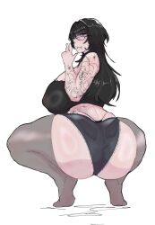 big_ass big_breasts black_eyes black_hair glasses roblox robloxian squatting tattoo voluptuous