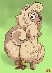 anthro anus bedroom_eyes big_butt bluey_(series) bodily_fluids body_hair breasts brown_body brown_feces brown_fur butt butt_hair canid canine canis chow_chow crouching curled_tail domestic_dog fart feces feces_pile female fur grass hi_res looking_back mammal narrowed_eyes neck_tuft nipples open_mouth pawpads plant pooping pooping_on_floor pooping_on_grass pooping_outside seductive sheeplygoatus slightly_chubby smelly solo spitz spread_butt spreading sweat tail tan_body tan_fur thick_thighs tuft wendy_(bluey)