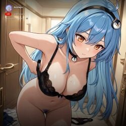1girls ahoge ai_generated amber_eyes animated aruzeya bathroom big_breasts blue_hair blush breasts breasts_out choker hair_ornament hispanic_virtual_youtuber indie_virtual_youtuber latam_virtual_youtuber long_hair nipples pubic_hair stream_ui streaming undressing video virtual_youtuber