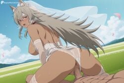 1boy 1girl abs ai_generated animal_ear_fluff animal_ears anus ass blue_sky blush breasts bridal_veil choker clothed_female_nude_male clothing_aside cloud cowgirl_position dark-skinned_female dark_skin day digitalwaifugallery dress elbow_gloves from_behind ghislaine_dedoldia girl_on_top gloves grey_hair hair_between_eyes hetero hi_res high_quality high_resolution interracial large_breasts long_hair looking_at_viewer looking_back muscular mushoku_tensei nipples open_mouth outdoors panties panties_aside patreon patreon_username penis petals pussy red_eyes reverse_cowgirl_position scar scar_on_face seductive sex sex_from_behind sexy sky solo_focus straddling sweat thighhighs uncensored underwear vaginal veil watermark wedding_dress white_gloves white_panties white_thighhighs