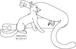 1986 after_oral animal_genitalia balls black_and_white canid canine dated duo erection felid feral fur genitals licking licking_lips lion lion_penis long_tail low_res lying male male/male mammal monochrome on_side open_mouth pantherine penis sheath simple_background sitting size_difference tail tongue tongue_out urbanhermit white_background