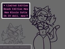 bikini bikini_bottom bikini_top cat_ears cat_girl cat_tail catgirl deltarune deltarune_chapter_5 kkt05 mad_mew_mew mew_mew_(undertale) mew_mew_kissy_cutie text text_box