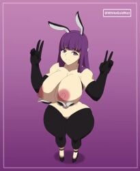 animated bouncing_breasts bunnysuit double_peace_sign fern_(sousou_no_frieren) huge_breasts tagme video whitegoldnot