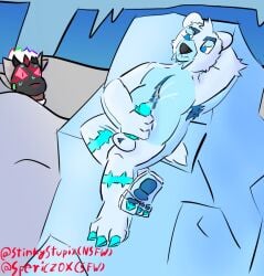 ambiguous_gender anthro armpit_hair ball_tuft balls bear blue_eyes bodily_fluids body_hair chest_hair circuit_markings claws collar cross cum cum_on_belly cum_on_body cum_on_own_belly cum_on_self eden_(sfericzox) eyebrows genital_fluids genitals geometry_dash hair ice inverted_cross machine male mammal markings masturbation multicolored_hair pawpads penis polar_bear protogen rainbow_hair sfericzox sitting snow solo spiked_penis spikes spikes_(anatomy) stare sweat toe_claws tuft ursine