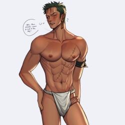 1boy abs bandana bandana_around_arm bara bara_body bara_tiddies bara_tits barazoku biceps big_dick_energy big_penis bigger_male blush blushing broad_shoulders collarbone defined_jawline defined_muscles eight_pack embarrassed embarrassed_nude_male english_text erect_penis erection erection_under_clothes exhibitionism frown frowning fundoshi fundoshi_aside fundoshi_only gay green_hair green_pubic_hair half-dressed half-erect half_naked half_nude handsome handsome_man japanese_male male male_focus male_only manly masculine masculine_male muscles muscular muscular_male normal_penis one_piece pecs pectorals penis penis_out pirate post-timeskip pretending_not_to_like_it pubic_hair roronoa_zoro scar scar_across_eye scar_on_chest scar_on_face scars solo solo_focus solo_male tall_male taller_male text text_bubble tough_guy trapezius underwear underwear_aside underwear_only yaoi yoleviii