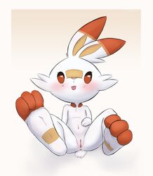 1girls 3_toes anthro anthrofied anus blush feet female female_only flat_chest furry looking_at_viewer navel nintendo no_nipples nude paws pokémon_(species) pokemon pokemon_ss pussy scorbunny simple_background slowderpyguy solo thick_thighs toes tongue video_games wide_hips