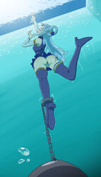 1girls absurdres anus aqua_(konosuba) asphyxiation ass blue_eyes blue_hair blush boots bound clothing dat_ass drowning dying female highres kono_subarashii_sekai_ni_shukufuku_wo! megagogoman no_panties pool pussy skirt solo thigh_boots thighhighs underwater upskirt