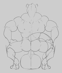 anthro ass backsack balls big_balls crouching greyscale hewge huge_balls hyper hyper_balls male male_only mammal monochrome muscular muscular_male mustelid nude otter rear_view solo