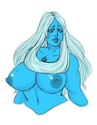 1girls alien big_breasts blue_diamond_(steven_universe) blue_eyes blue_hair blue_nipples blue_skin breasts bust_portrait diamond_authority exposed_breasts female female_only gem_(species) huge_breasts kikis_tavern long_hair looking_at_viewer solo steven_universe white_background