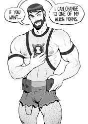 1boy beard ben_10 ben_10000 ben_tennyson black_and_white body_hair cartoon_network circumcised cut-off_shorts daddy dark_hair dialogue dilf english_text facial_hair flaccid flaccid_penis hairy_male human looking_at_viewer male male_nipples male_only manly mature_male monochrome muscles muscular muscular_male penis penis_out schizoid short_shorts solo tank_top uncolored