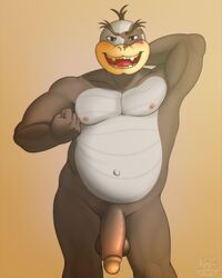 2019 5_fingers anthro anthrofied balls belly blush hair koopa koopaling looking_at_viewer male male_only mario_(series) morton_koopa_jr. muscular muscular_male nintendo nipples nude open_mouth pecs penis reptile scalie simple_background smile solo teeth timidwithapen tongue video_games