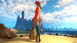 1girls 3d areolae ass beach blonde_hair bomyman breasts cd_projekt_red female female_only green_eyes looking_at_viewer looking_back nipples outside partially_clothed priscilla_(the_witcher) solo the_witcher_(series) the_witcher_3:_wild_hunt