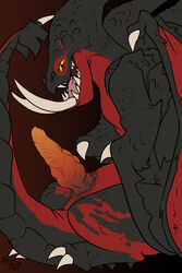 1boy deathgripper dragon dreamworks feral fuf gryphon_(bad_dragon) how_to_train_your_dragon male male_only multicolored penis reptile scalie simple_background solo tongue tongue_out