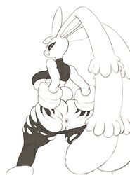 1girls anthro anthrofied anus ass ass_grab big_anus big_ass big_butthole big_ears black_sclera bubble_butt clothing female female_only furry greyscale huge_ass huge_breasts long_ears looking_at_viewer looking_back lopunny mega_lopunny monochrome muscular muscular_female nintendo pokémon_(species) pokemon pokemon_(species) pokemon_dppt pokemon_oras pussy ripped_clothing robotjoe sideboob smile solo spread_anus spread_ass spreading standing thick_thighs tight_clothing torn_clothes torn_clothing underboob video_games wide_hips