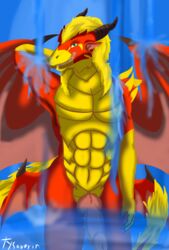 2019 alden_(tysavarin) anthro dragon erection male male_only muscular muscular_male nude penis scalie solo tysavarin water waterfall wings