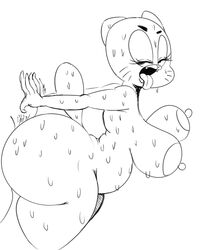 anthro ass big_breasts big_butt breasts cartoon_network domestic_cat duo felid feline felis female fur line_art looking_back male mammal mature_female neom-daddy nicole_watterson nude open_mouth sex solo_focus straight sweat the_amazing_world_of_gumball tongue tongue_out