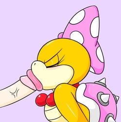 1boy 1girls bimbo cock_worship disembodied_penis duplichance fellatio huge_cock koopalings lips mario_(series) nintendo oral penis pink_background pink_bow simple_background wendy_o._koopa