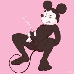 anthro anus ass balls biting_lip black_fur cum cumshot disney ejaculation erection feet fur glans half-closed_eyes heddy hi_res humanoid_feet humanoid_hands humanoid_penis male male_only mammal masturbation mickey_mouse mouse nude orgasm penile_masturbation penis perineum pink_glans rodent simple_background sitting solo spreading uncut